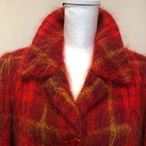 Red Plaid Mohair Wool Coat